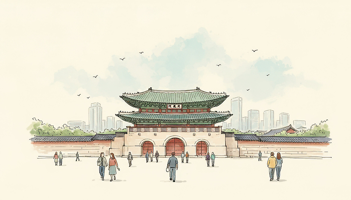 JPG 전통 건축 여행 일러스트 자연 하늘 서울 여름 평화 산책 공간 문화재 자유 도시 역사 군중 경복궁 조화 뷰티풀 국내일러스트 계절 컨셉 휴식 한국 사람 궁전 생태계 파일형식