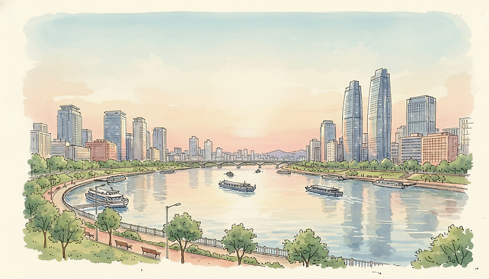 JPG 여행 일러스트 자연 하늘 서울 풍경 빌딩 물 여름 강 도시풍경 노을 일몰 도심 강가 모던 한강 여의도 국내일러스트 자연요소 계절 한국 건물 도시 생태계 랜드마크 파일형식