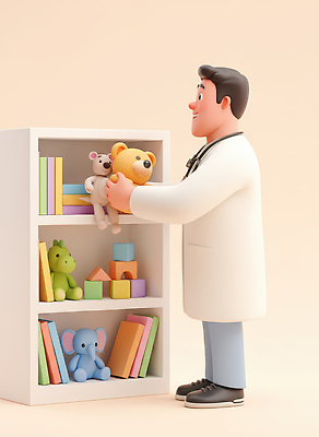 JPG 편집이미지 어린이 인형 컬러 의학 선반 건강 병원 이야기 장난감 공간 의사 아기 전문직 정리 소아과 동물인형 보살핌 편집3D AI컴퓨터그래픽 AI콘텐츠 직업 가구 사람 3D 의료진 파일형식