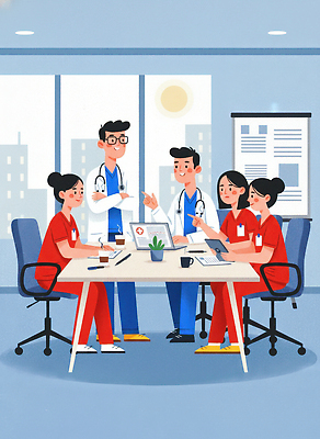 JPG 일러스트 의학 회의 협력 건강 병원 관리 대화 치료 상자 사무실 진료 환자 간호사 의사 전문직 질병 토론 간호 표준 국내일러스트 직업 비즈니스 말하기 의료진 파일형식