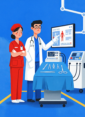 JPG 일러스트 의료기기 협력 건강 병원 작업복 설명 치료 파란색 모니터 장비 환자 간호사 의료진 의사 수술 수술실 순서 툴 국내일러스트 직업 옷 컬러 의학 모션 컴퓨터 파일형식
