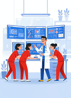 JPG 일러스트 의학 회의 그래프 협력 기술 건강 병원 실험 스크린 자료 진료 환자 간호사 의사 정보 토론 분석 소통 국내일러스트 컨셉 비즈니스 의료진 파일형식