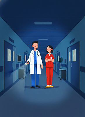 JPG 일러스트 의학 협력 건강 병원 대화 안전 치료 장비 환자 간호사 의사 대기 복도 병실 스태프 위기 체크리스트 국내일러스트 말하기 의료진 파일형식