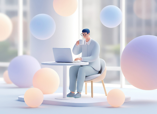 JPG 편집이미지 디자인 남자 음료 컬러 창문 실내 노트북 디지털 공간 작업 원형 편안함 집중 재택근무 디지털노마드 편집3D 도형 컨셉 비즈니스 정보기술 사람 내부 전자제품 3D 감각 파일형식