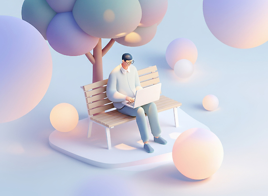 JPG 나무 편집이미지 남자 벤치 휴식 풍경 야외 노트북 디지털 고요 작업 집중 창의력 환상 디지털노마드 편집3D 식물 컨셉 의자 정보기술 사람 전자제품 3D 파일형식