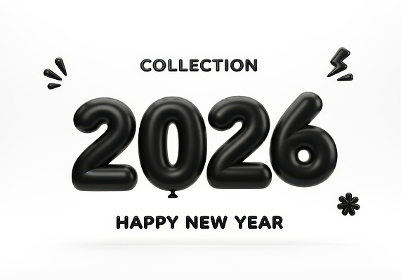 JPG 편집이미지 디자인 행복 새해 기념 이벤트 그래픽 장식 숫자 검은색 축제 축하 풍선 2026년 편집3D 문자 감정 컬러 컨셉 3D 연도 파일형식