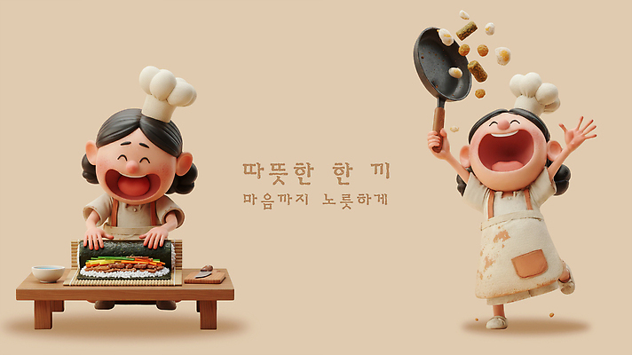 PSD 편집이미지 행복 음식 재료 3D캐릭터 따뜻함 요리 웃음 주방 요리사 식사 맛 즐거움 준비 김밥 만들기 편집3D 직업 캐릭터 감정 컨셉 모션 표정 3D 파일형식