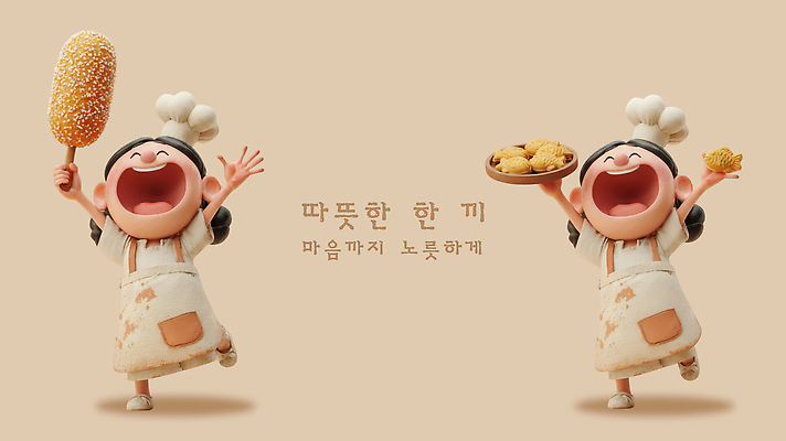 PSD 편집이미지 행복 디저트 3D캐릭터 따뜻함 요리 웃음 요리사 기쁨 달콤 제빵 핫도그 붕어빵 간편조리식품 편집3D 직업 캐릭터 감정 음식 빵 패스트푸드 표정 3D 제과제빵 맛 겨울간식 파일형식