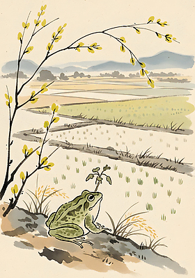 JPG 나무 식물 농업 일러스트 자연 생명 생물 산 개구리 풍경 초원 새싹 봄 물가 땅 절기 생태계 조용 지형 논밭 국내일러스트 계절 산업 밭 논 양서류 파일형식