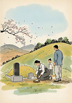 JPG 전통 꽃 일러스트 가족 자연 산 기념 한국 사랑 고요 봄 슬픔 무덤 역사 절기 손주 뿌리 애도 방문 조상 추모 국내일러스트 식물 계절 감정 아시아 관계 생태계 파일형식