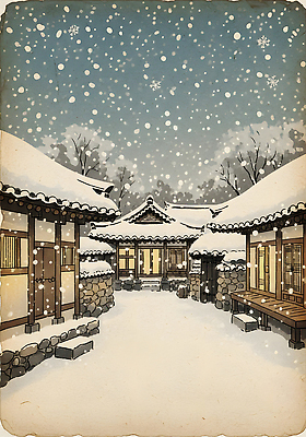 JPG 전통 문화 고건축 겨울 일러스트 자연 하늘 한옥 주택 한국 돌담 풍경 햇빛 마을 고요 산책 눈송이 절기 고향 기온 뷰티풀 국내일러스트 한국전통 건축물 계절 아시아 날씨 휴식 눈_날씨 건물 담장 태양 돌_바위 생태계 파일형식