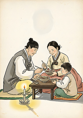 JPG 전통 행복 문화 일러스트 촛불 가족 탁자 거리 한국 따뜻함 대화 사랑 식사 저녁식사 모임 전통음식 한복 연령 절기 국내일러스트 한국전통 계절 감정 아시아 음식 가구 초 관계 말하기 전통의상 파일형식