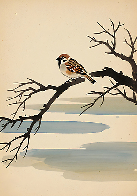 JPG 동물 물결 예술 컬러 백그라운드 일러스트 자연 조류 생명 가지 휴식 미술 풍경 평화 나뭇가지 관찰 절기 그림 참새 조용 뷰티풀 국내일러스트 나무 계절 컨셉 채소 모션 문화예술 생태계 파일형식