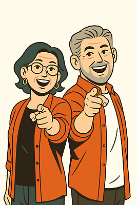 커플 시선 옷 행복 컬러 중년 포즈 일러스트 관계 웃음 사람 카메라 기쁨 가리킴 즐거움 그림 소통 순간 국내일러스트 AI파일 감정 컨셉 표정 손짓 성인 전자제품 파일형식 벡터