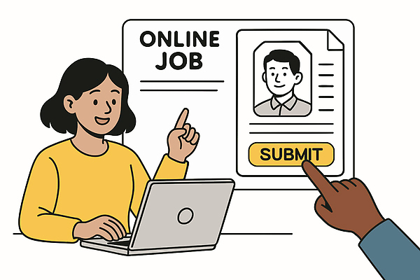 직업 손 여자 행복 일러스트 기술 노트북 스크린 정보 구직 기회 일자리 온라인 이력서 전문 제출 지원 포트폴리오 국내일러스트 AI파일 감정 컨셉 비즈니스 사람 신체부위 전자제품 파일형식 벡터