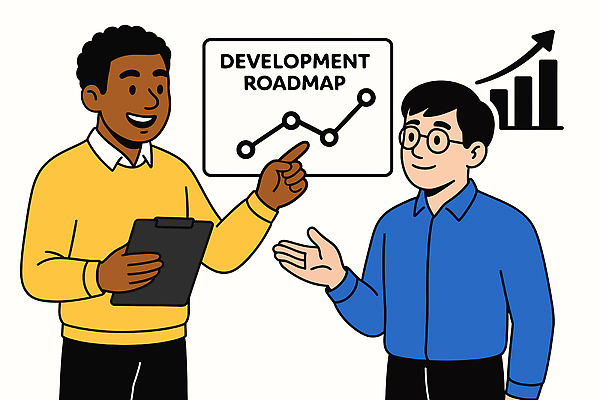 남자 일러스트 비즈니스 회의 협력 아이디어 관리 대화 설명 사무실 자료 성장 전문직 목표 계획 전략 개발 서류판 조언 브레인스토밍 국내일러스트 AI파일 직업 컨셉 모션 말하기 사람 사무용품 파일형식 벡터