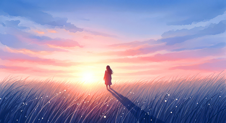 JPG 감정 실루엣 여유 컬러 일러스트 자연 하늘 바람 풍경 소녀 초원 세로 빛 햇빛 평화 노을 저녁 그림 뷰티풀 국내일러스트 자연요소 여자 어린이 컨셉 날씨 촬영기법 태양 야간 생태계 파일형식