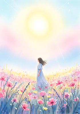 JPG 행복 감정 여유 컬러 나비 꽃밭 일러스트 자연 하늘 생명 바람 풍경 소녀 여름 햇빛 평화 걷기 꿈 조화 만개 뷰티풀 국내일러스트 자연요소 계절 여자 꽃 어린이 곤충 컨셉 모션 날씨 태양 생태계 파일형식