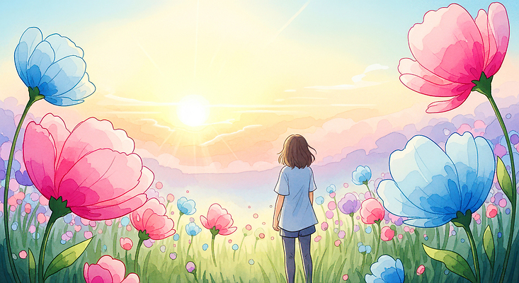 JPG 식물 여자 행복 여유 컬러 꽃밭 일러스트 자연 하늘 아침 풍경 햇빛 평화 일출 정원 감상 저녁 뷰티풀 순간 국내일러스트 주간 꽃 감정 컨셉 사람 태양 노을 야간 생태계 파일형식