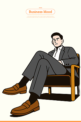 옷 남자 생각 의자 일러스트 비즈니스 모션 회의 표정 상반신 사무실 사무원 분위기 편안함 회의실 고민 전문 스타일 국내일러스트 AI파일 직업 감정 가구 컨셉 사람 감각 파일형식 벡터