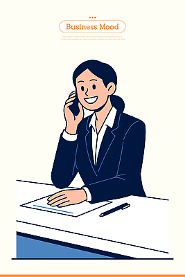 여자 감정 일러스트 비즈니스 탁자 웃음 정장 사무실 펜 환경 메모지 업무 작업 직원 노력 통화 소통 국내일러스트 AI파일 옷 가구 컨셉 모션 표정 사람 필기구 사무용품 파일형식 벡터