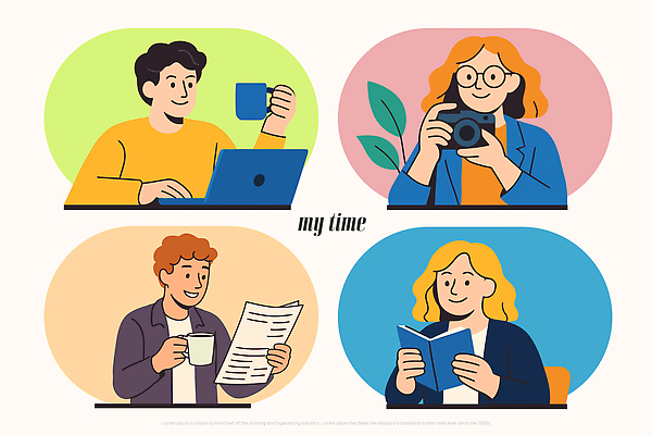 음료 일러스트 모션 실험 대화 웃음 여러명 취미 일상 책 컴퓨터 사무실 독서 카메라 시간 신문 즐거움 국내일러스트 AI파일 감정 다수 비즈니스 표정 말하기 사람 라이프 간행물 전자제품 뉴스 파일형식 벡터