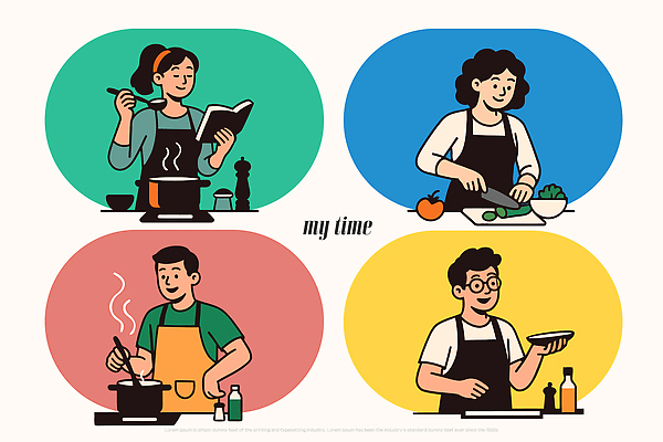 음식 일러스트 재료 가족 주방용품 요리 취미 친구 주방 레시피 요리중 소통 식사준비 요리실습 요리책 조리과정 맛있는 국내일러스트 AI파일 생활용품 컨셉 관계 모션 책 준비 과정 파일형식 벡터