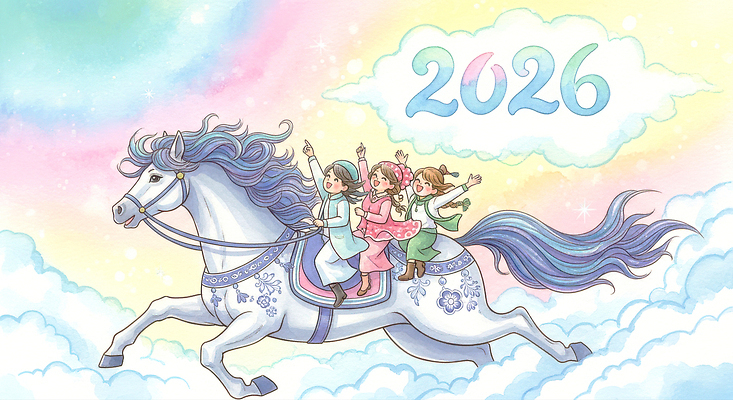 JPG 컬러 여행 일러스트 상상 놀이 하늘 미래 기념 풍경 소녀 친구 꿈 도전 즐거움 신화 유니콘 2026년 국내일러스트 여자 감정 어린이 컨셉 관계 연도 파일형식