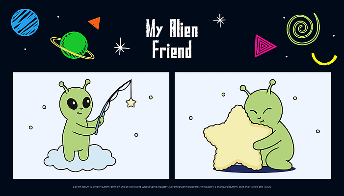 캐릭터 행복 별 어린이 일러스트 상상 놀이 동화 대화 사랑 미소 친구 우주 외계인 유성 즐거움 우주여행 일러캐릭터 AI파일 자연요소 감정 여행 관계 표정 말하기 사람 미확인물체 파일형식 벡터