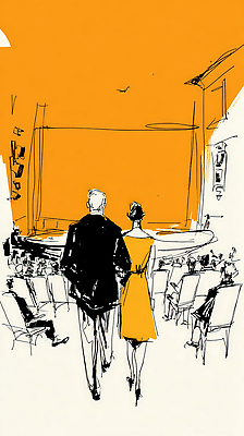 JPG 커플 드레스 문화 예술 의자 일러스트 모션 미소 정장 이벤트 잔디 주황색 공연 무대 군중 극장 입장 관람 연극 뮤지컬 국내일러스트 식물 옷 컬러 가구 관계 문화예술 표정 사람 파일형식