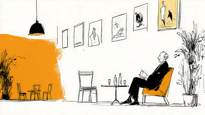 JPG 식물 남자 문화 예술 의자 일러스트 식탁 휴식 조명 책 독서 전시 분위기 미술관 편안함 그림 관람 창의성 국내일러스트 가구 컨셉 탁자 사람 감각 파일형식