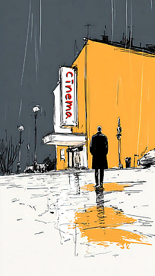 JPG 건축 감정 일러스트 조명 거리 사람 반사 산책 외투 도시 비교 분위기 영화관 영화 고딕 혼자 국내일러스트 컨셉 상의 문화예술 휴식 극장 파일형식