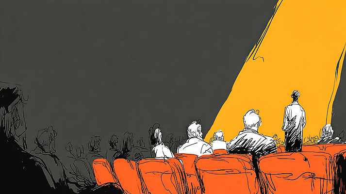 JPG 남자 감정 문화 예술 일러스트 모션 조명 경고 이벤트 여러명 무대 표현 관찰 발표 군중 강의 그림 소통 관심 참여 국내일러스트 다수 컨셉 사람 파일형식