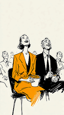 JPG 문화 일러스트 모션 기술 웃음 여러명 스크린 감상 시간 군중 영화관 영화 즐거움 복고 팝콘 화합 관람 국내일러스트 감정 다수 문화예술 표정 사람 극장 파일형식