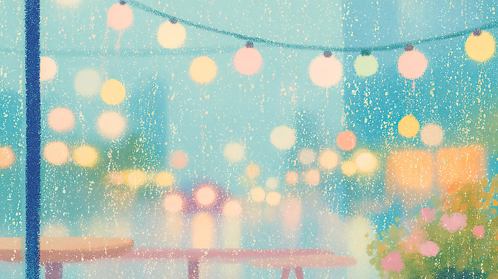 JPG 꽃 여유 일러스트 우산 탁자 바람 조명 거리 사람 풍경 반짝임 습기 비 저녁 빗방울 감성 밝은색 뷰티풀 색채 국내일러스트 자연요소 식물 감정 가구 컨셉 모션 날씨 비_날씨 야간 파일형식