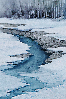 JPG 나무 겨울 일러스트 자연 하늘 아침 산 물줄기 풍경 파란색 평화 얼음 개울 차가움 숲 그림 서리 조화 국내일러스트 AI일러스트 AI콘텐츠 주간 자연요소 식물 계절 컬러 컨셉 물 강 생태계 파일형식
