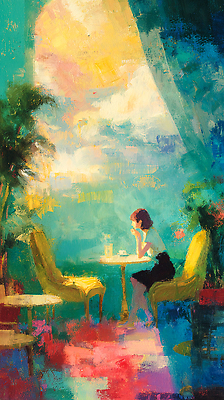 JPG 식물 여자 커피 일러스트 탁자 휴식 따뜻함 햇빛 평화 카페 분위기 편안함 창가 명상 감성 사색 색채 순간 오후 혼자 국내일러스트 음료 가구 컨셉 생각 창문 사람 태양 상점 감각 파일형식