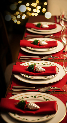 JPG 편집이미지 식기 크리스마스 가족 탁자 장식 빨간색 파티 축제 식사 식탁보 분위기 저녁 오브젝트 준비 연말 편집실사 기념일 컬러 가구 컨셉 관계 이벤트 야간 CG 파일형식