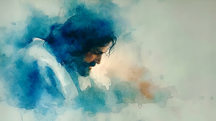 JPG 시선 남자 감정 기독교 생각 일러스트 수채화 고요 감상 천주교 표현 예수 감각 분위기 묘사 그림 작품 번짐 깊이 색채 창작 특징 국내일러스트 종교 컨셉 미술 사람 신_종교 파일형식 효과