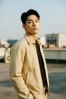 JPG 편집이미지 옷 남자 백그라운드 아침 날씨 표정 도시 자신감 옥상 오후 스타일 세련 편집실사 주간 감정 사람 CG 파일형식