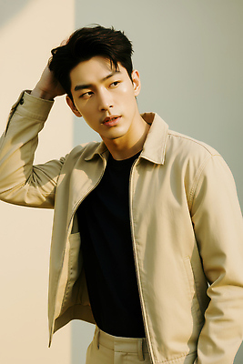 JPG 모델 편집이미지 옷 패션 남자 포즈 티셔츠 햇빛 카메라 재킷 공간 분위기 멋 스타일 편집실사 컨셉 셔츠 사람 전자제품 태양 외투 CG 파일형식