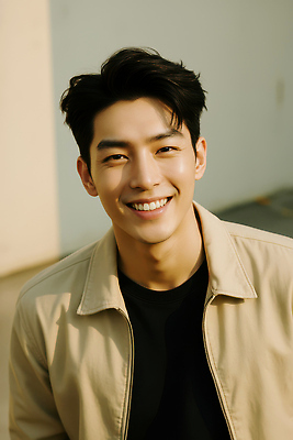 JPG 편집이미지 옷 남자 행복 여유 미소 청년 캐주얼 햇빛 에너지 장면 긍정적 스타일 편집실사 감정 표정 사람 성인 태양 CG 파일형식