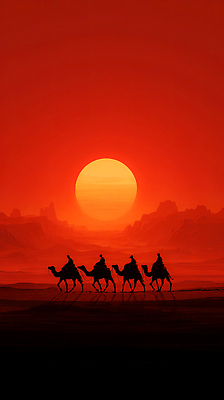 JPG 동물 여유 모래 여행 일러스트 자연 하늘 풍경 초원 여름 여행객 평화 일몰 사막 지평선 국내일러스트 계절 감정 컨셉 사람 노을 생태계 파일형식