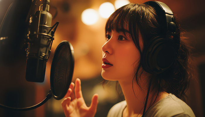 JPG 편집이미지 여자 예술 음악 스튜디오 조명 소리 표현 작업 집중 연습 마이크 목소리 보컬 순간 아티스트 창작 의료성형뷰티 편집실사 직업 음향기기 컨셉 문화예술 사람 CG 파일형식