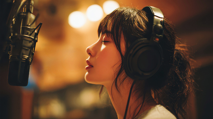 JPG 편집이미지 여자 감정 예술 음악 노래 스튜디오 조명 헤드폰 집중 연습 마이크 목소리 보컬 아티스트 창작 프로듀서 의료성형뷰티 편집실사 직업 음향기기 컨셉 문화예술 사람 CG 파일형식