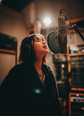 JPG 편집이미지 여자 감정 음악 노래 스튜디오 조명 창조 소리 연습 마이크 열정 보컬 순간 아티스트 의료성형뷰티 편집실사 직업 음향기기 문화예술 사람 CG 파일형식