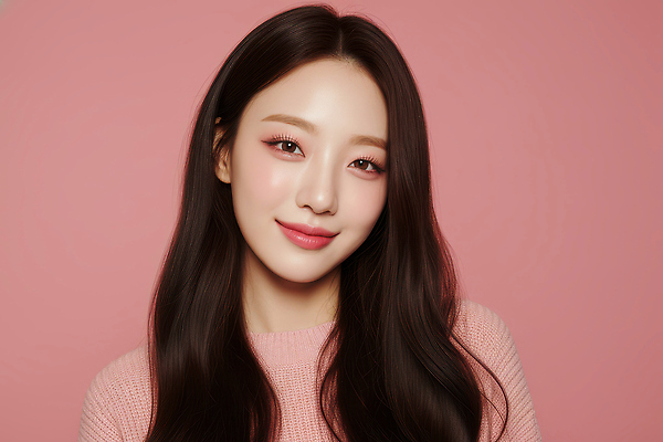 JPG 편집이미지 긴머리 패션 행복 감정 얼굴 포즈 미소 뷰티 촬영 아이메이크업 프로필 의료성형뷰티 스타일 분홍색배경 인플루언서 편집실사 AI인물포토 AI콘텐츠 헤어스타일 분홍색 백그라운드 표정 신체부위 화장 CG 파일형식 유명인 AI포토