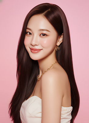 JPG 편집이미지 긴머리 여자 패션 감정 분홍색 포즈 백그라운드 장신구 표정 미소 사람 촬영 화사함 뷰티풀 프로필 의료성형뷰티 인플루언서 편집실사 AI인물포토 AI콘텐츠 헤어스타일 컬러 컨셉 CG 파일형식 유명인 AI포토