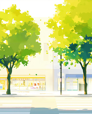 JPG 나무 일러스트 창문 자연 거리 사람 풍경 일상 여름 햇빛 평화 상점 고요 산책 도시 분위기 조화 대칭 국내일러스트 식물 계절 컨셉 휴식 라이프 태양 생태계 파일형식