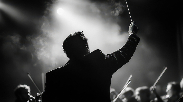 JPG 편집이미지 예술 음악 연주 흑백 소리 공연 연주자 무대 악단 클래식 집중 지휘봉 지휘자 오케스트라 공연예술 편집실사 컨셉 문화예술 촬영기법 이벤트 음악가 CG 파일형식